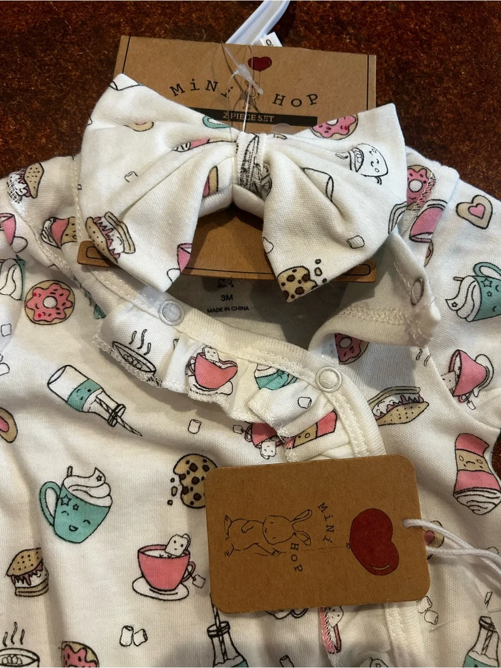 Baby Girl Organic Cotton Cream One-Piece with Sweet Treat Print 0-3 Months